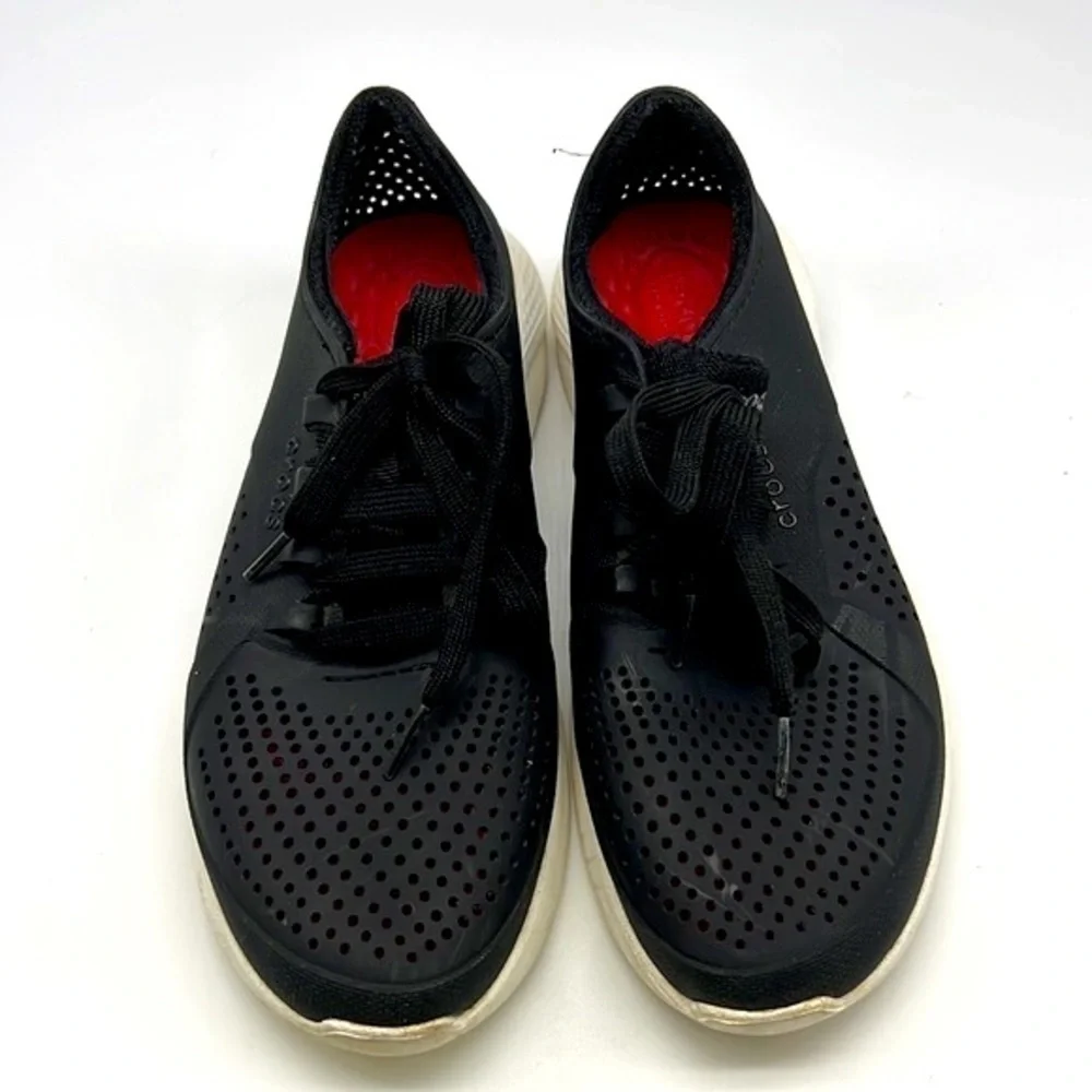 Crocs - Lite Ride Pacer Low Top Lightweight White & Black Lace Up Sneaker SZ 8